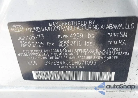 2013 Hyundai Sonata Gls из США, поврежденный, VIN 5NPEB4AC9DH671093